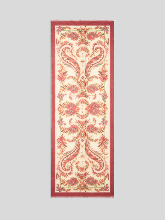 Etro , Wool, Cashmere And Silk Scarf With Print, Woman, Burgundy In Burgundy