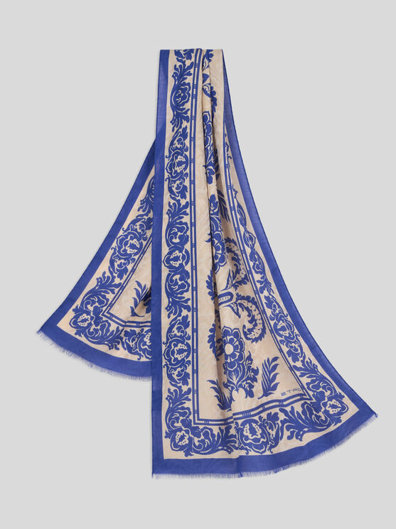 Etro Chiffon Scarf With Floral Print In White