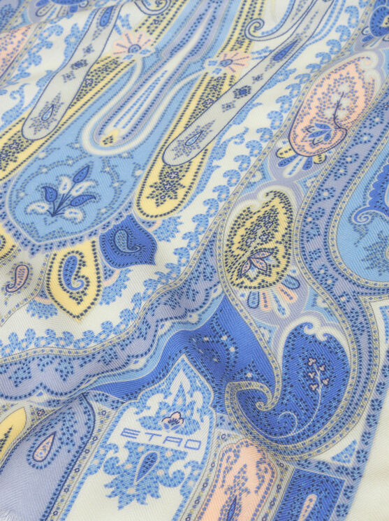 Etro Printed Silk And Cashmere Scarf In Light Blue