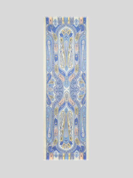 Etro Printed Silk And Cashmere Scarf In Light Blue