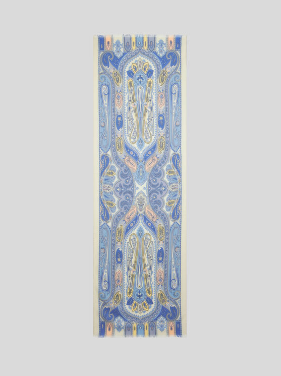 Etro Printed Silk And Cashmere Scarf In Light Blue