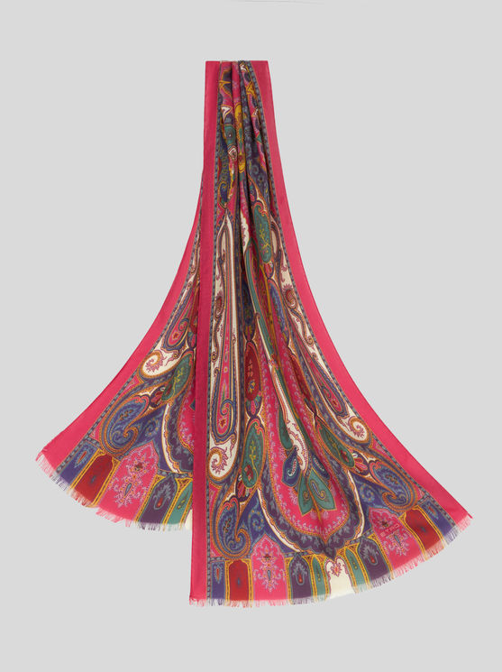 Etro Fringed Paisley Scarf In Lightweight Fabric In Multi