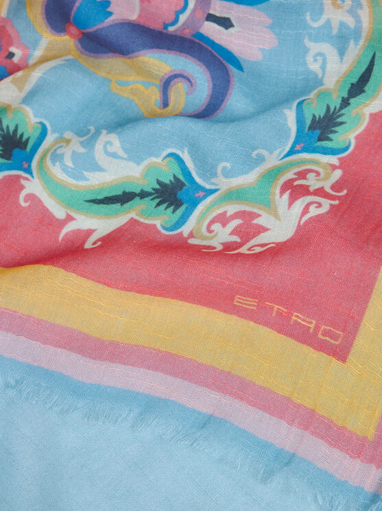 Etro Scarf With Multicoloured Floral Print In Light Blue