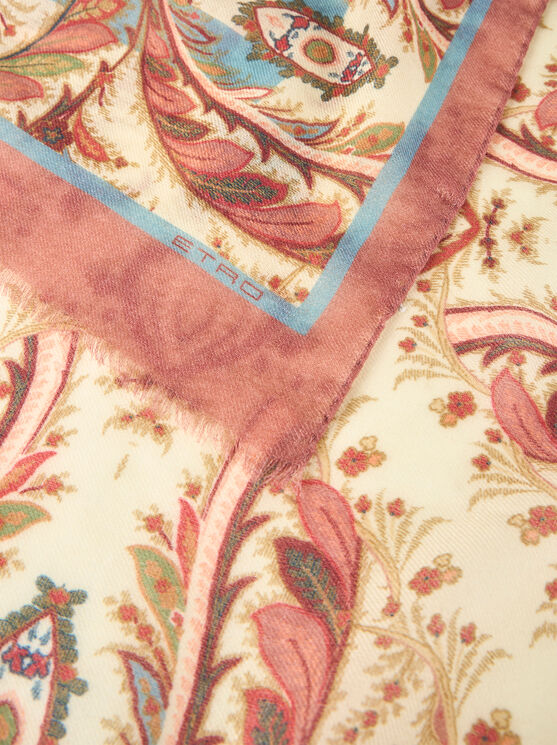 Etro , Schal Aus Wolle Und Kaschmir Mit Platziertem Print, Damen, Beige In Sand