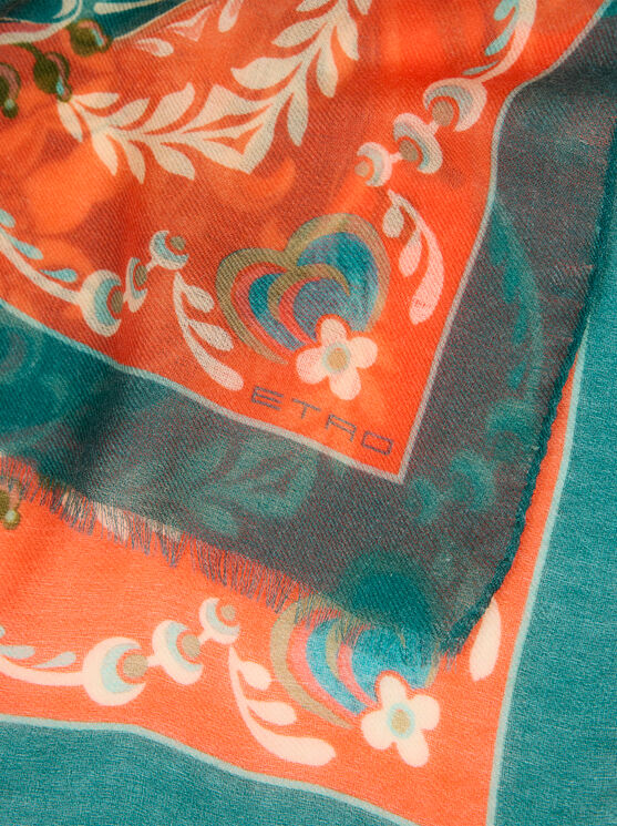 Etro Fringed Floral-border Scarf In Green