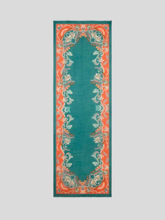 Etro Fringed Floral-border Scarf In Green