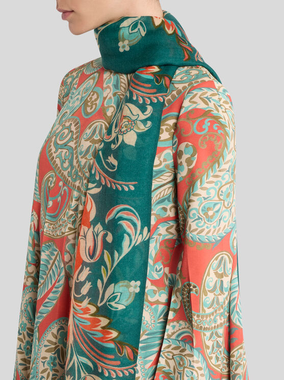 Etro Fringed Floral-border Scarf In Green