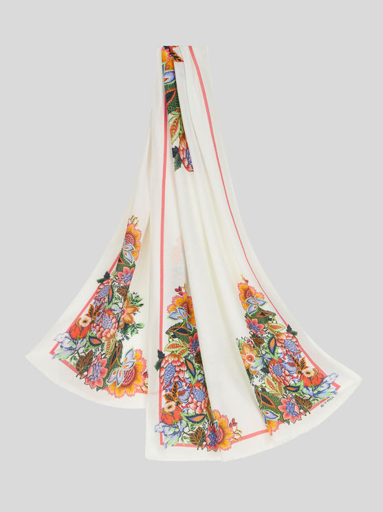 Shop Etro Printed Jacquard Scarf In White