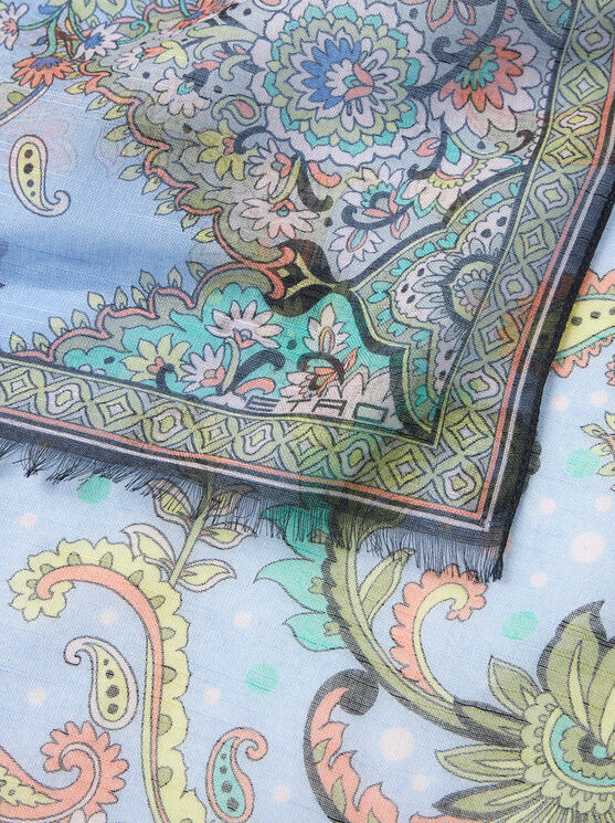 Etro Silk-blend Scarf With Leafy Motif In Light Blue