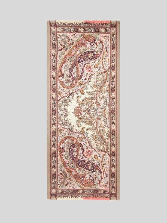 Etro Paisley-print Frayed-edge Cashmere-blend Scarf In White
