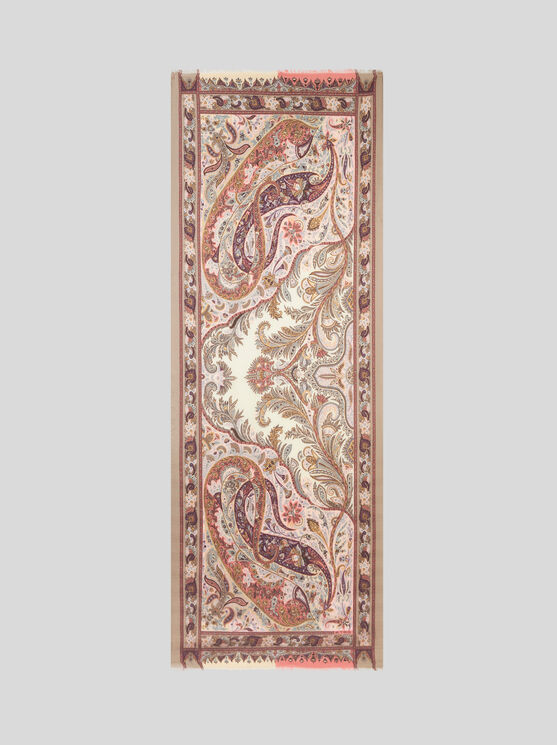 Etro Paisley-print Frayed-edge Cashmere-blend Scarf In White