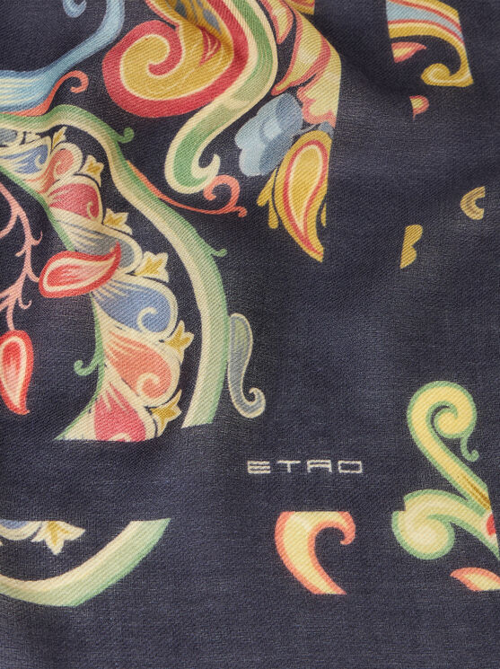 Shop Etro Printed Silk And Cashmere Scarf In Navy Blue