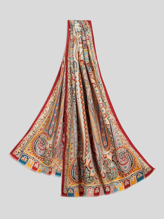 Etro Wool And Silk Scarf With Multicoloured Print In Multicolour