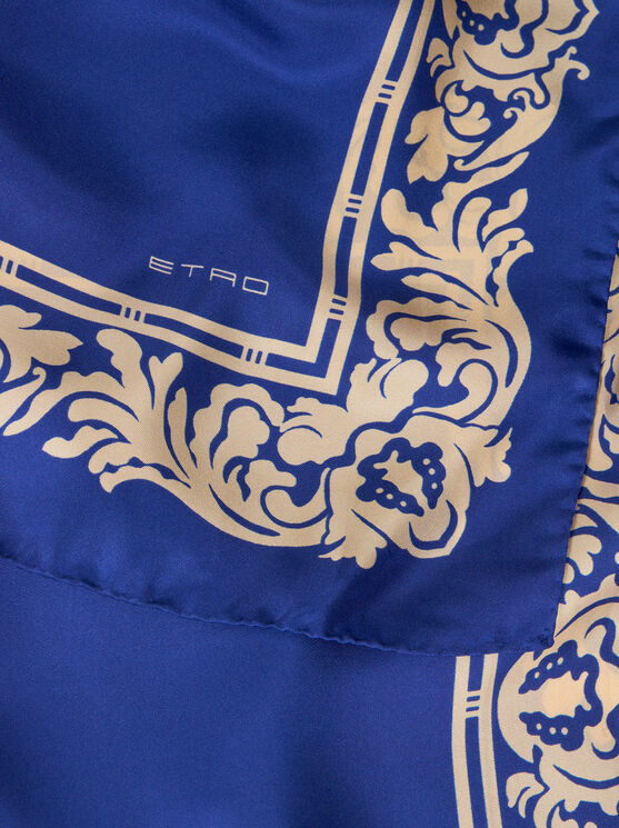 Etro Silk Scarf With Floral Print In Navy Blue