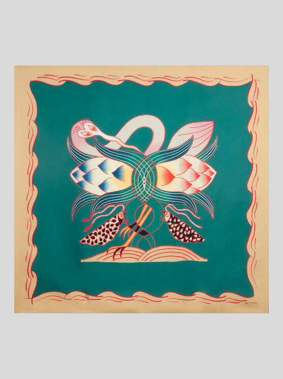 Etro Placed-motif Silk Scarf In Green