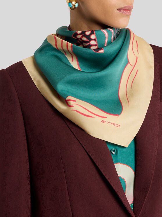 Etro Placed-motif Silk Scarf In Green