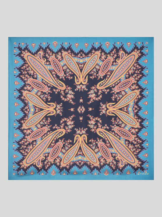 Etro Silk Scarf With Placed Print In Blue