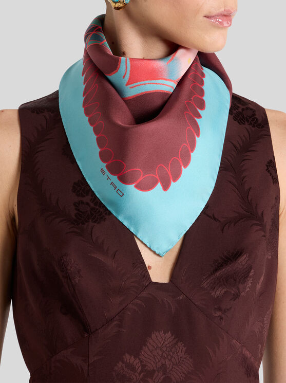 Etro , Silk Scarf With Placed Motif, Woman, Burgundy In Multi
