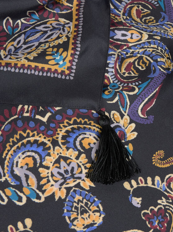 Etro Tassels Paisley-print Silk Scarf In Black