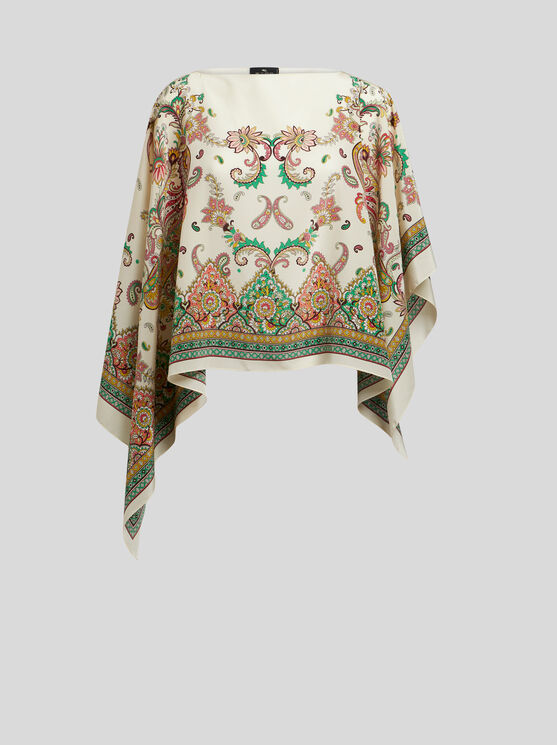 Etro Multicolor Cape With All-over Paisley Print In Multi