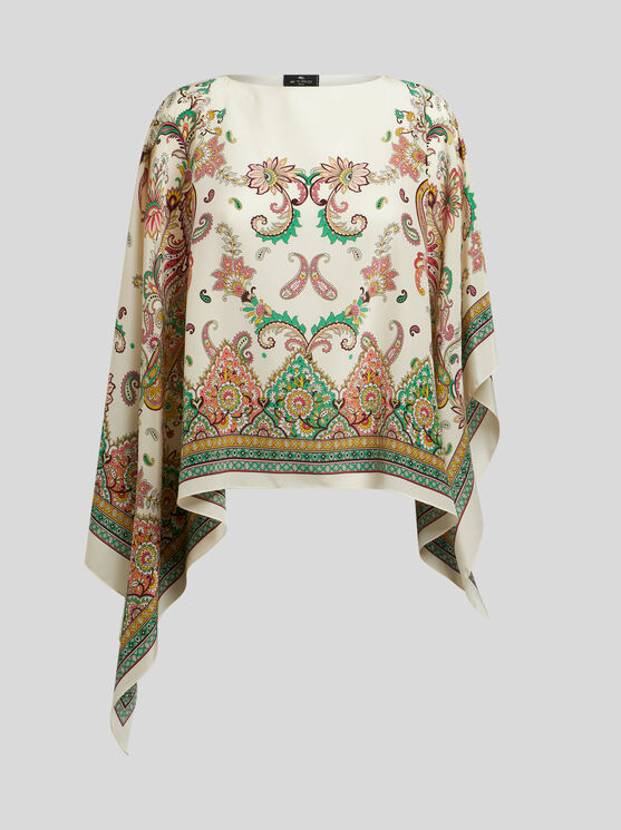 Etro Multicolor Cape With All-over Paisley Print In Multi