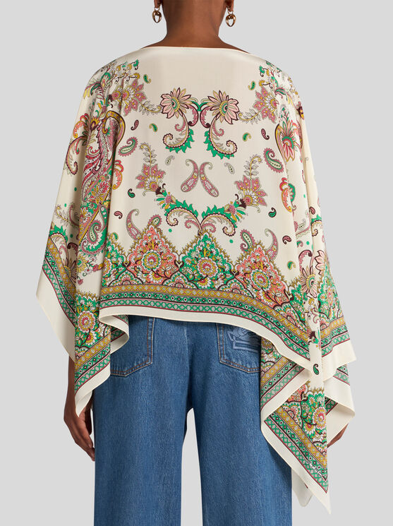 Etro Multicolor Cape With All-over Paisley Print In Multi