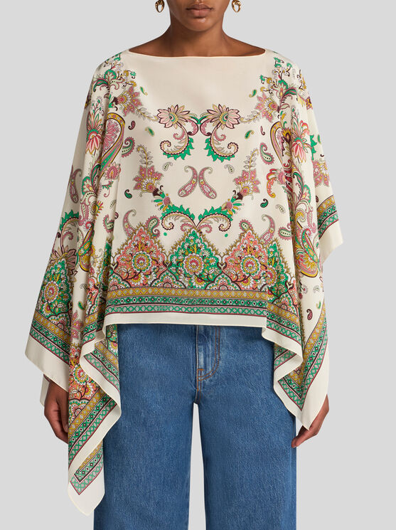Etro Multicolor Cape With All-over Paisley Print In Multi