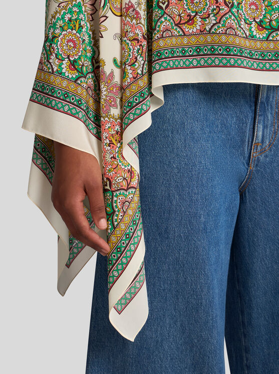 Etro Multicolor Cape With All-over Paisley Print In Multi