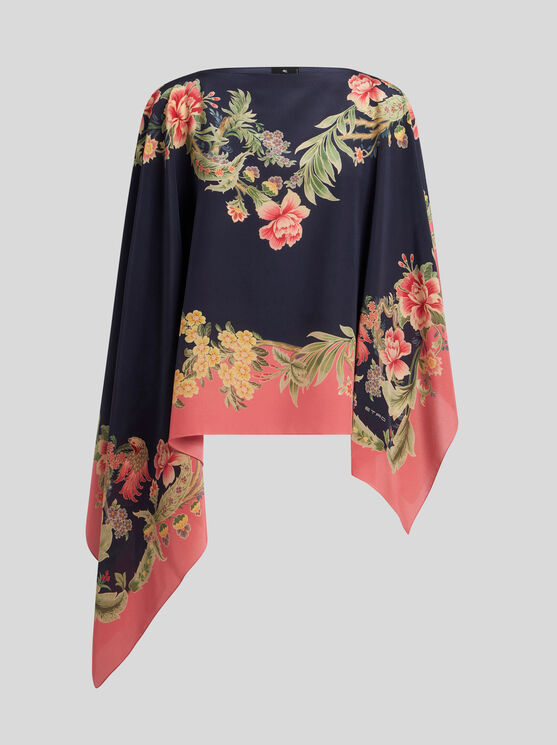 ETRO PRINTED SILK PONCHO 