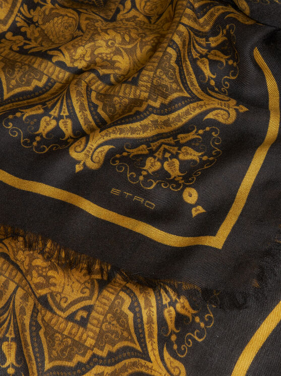 Shop Etro Printed Silk And Cashmere Shawl In Black