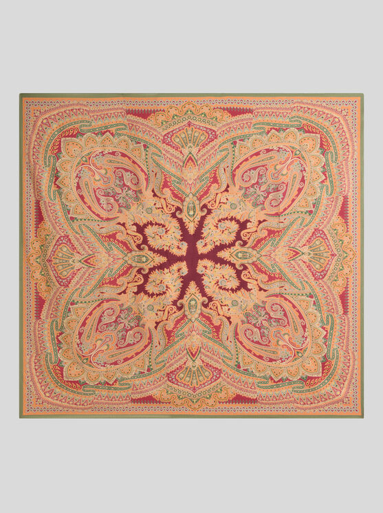Etro , Wool And Silk Shawl With Placed Print, Woman, Burgundy In Burgundy