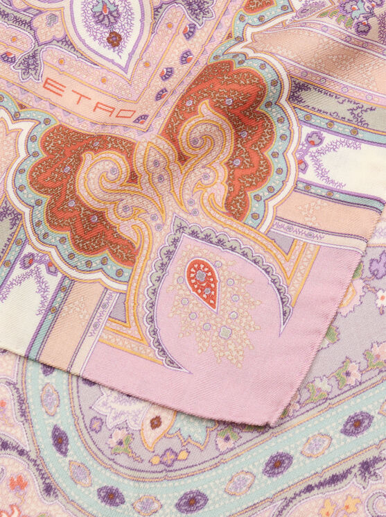 Etro , Schultertuch Aus Wolle Und Seide Mit Platziertem Print, Damen, Rosa In Multi