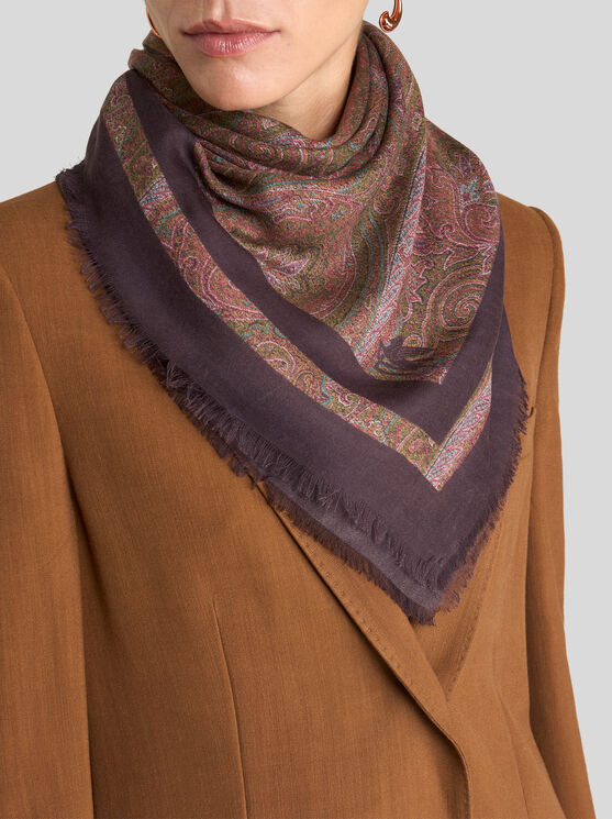 Etro , Floral Paisley Cashmere Shawl, Woman, Brown In Brown