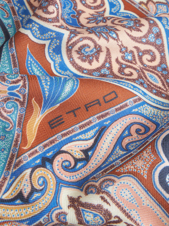 Etro , Silk And Cashmere Shawl With Geometric Motif, Woman, Light Blue In Light Blue
