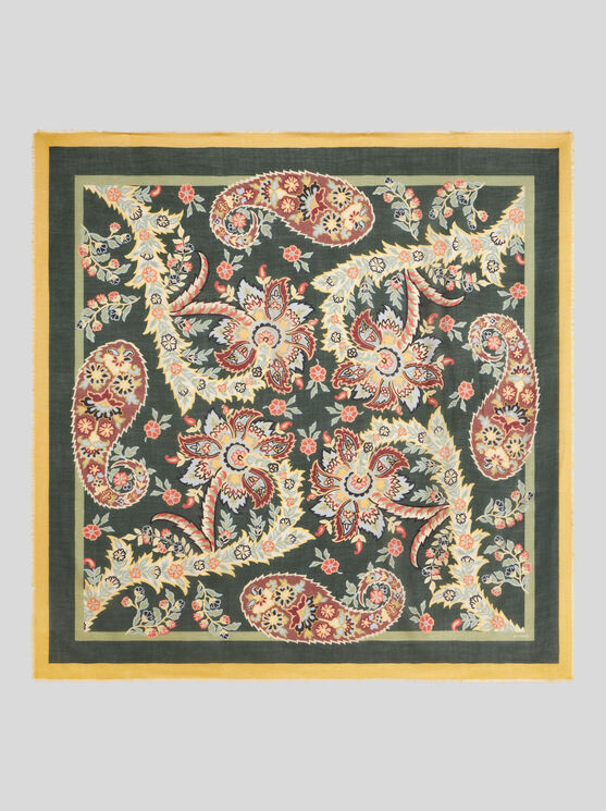 Shop Etro Printed Cashmere And Silk Shawl In Dark Green