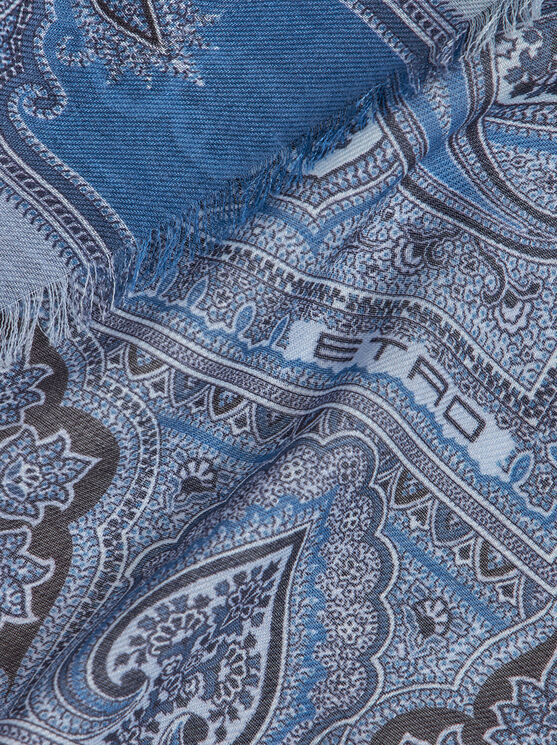 Etro Printed Cashmere Shawl In Navy Blue