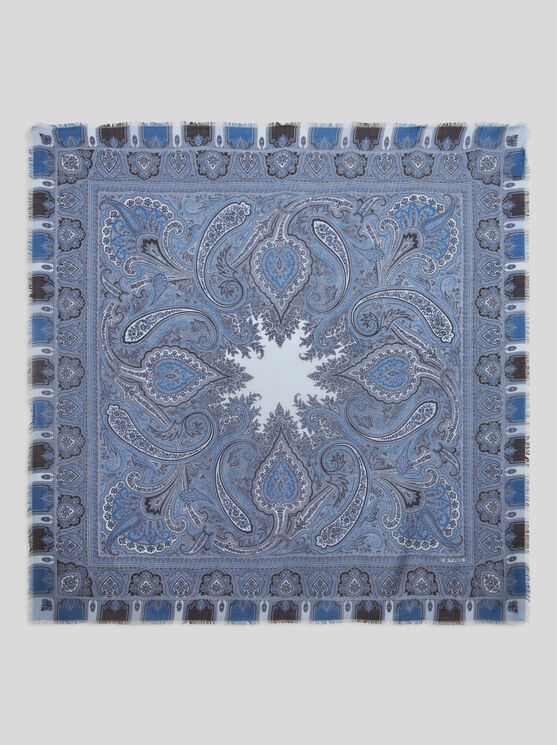 Etro Printed Cashmere Shawl In Navy Blue