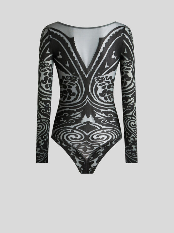 Shop Etro Paisley Tattoo Bodysuit In Black