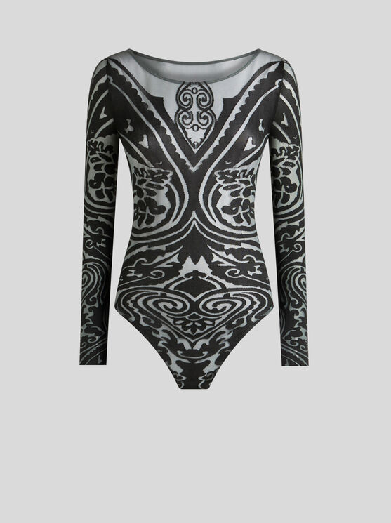 Shop Etro Paisley Tattoo Bodysuit In Black