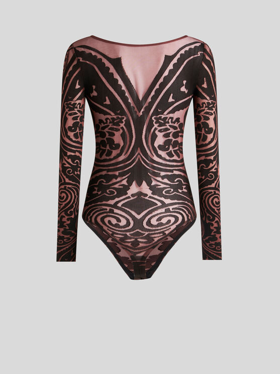 Shop Etro Paisley Tattoo Bodysuit In Black