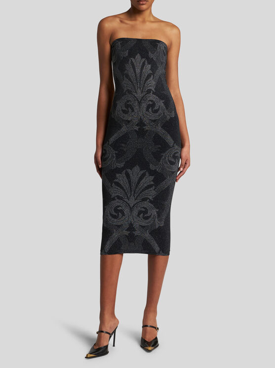 Shop Etro Metallic Jacquard Dress In Black