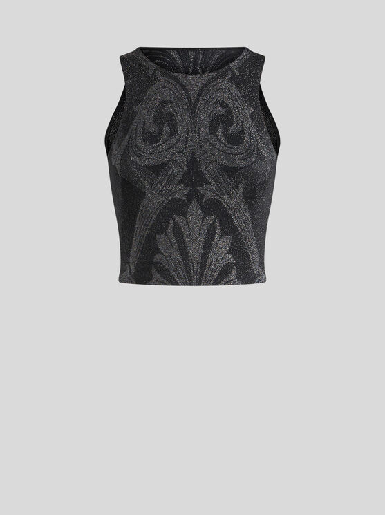 Etro Metallic Jacquard Top In Black