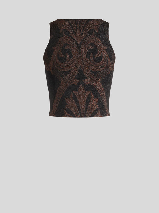 Shop Etro Metallic Jacquard Top In Black