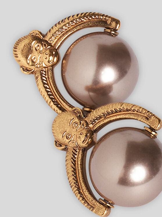 Shop Etro Monkey Earrings With Pearl In Gold