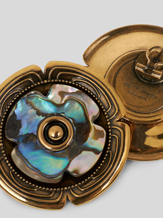 Etro Golden Earrings With Mother-of-pearl Flower In Gold