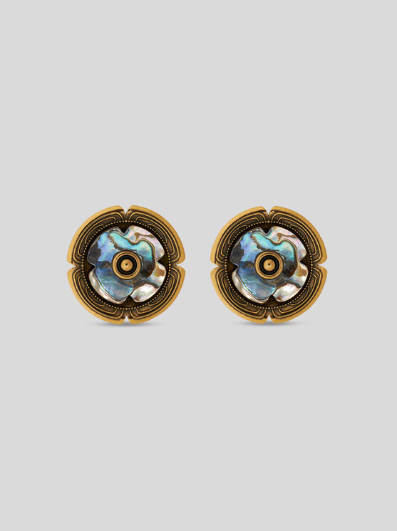 Etro Golden Earrings With Mother-of-pearl Flower In Gold