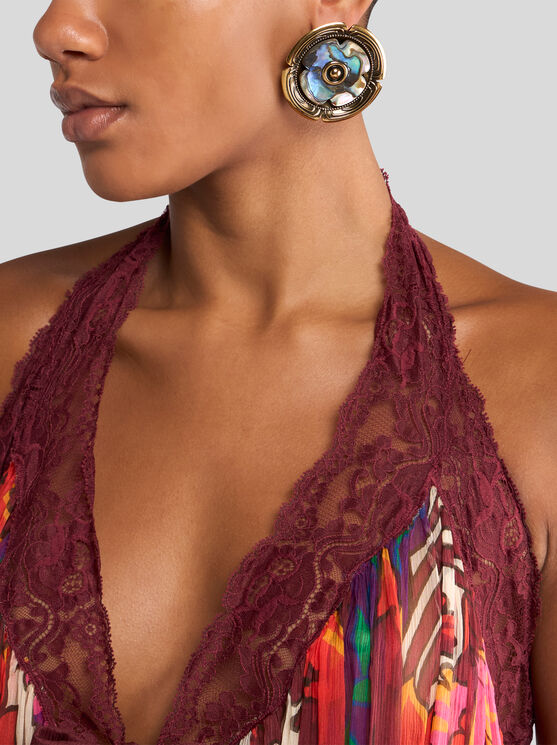 Etro Golden Earrings With Mother-of-pearl Flower In Gold