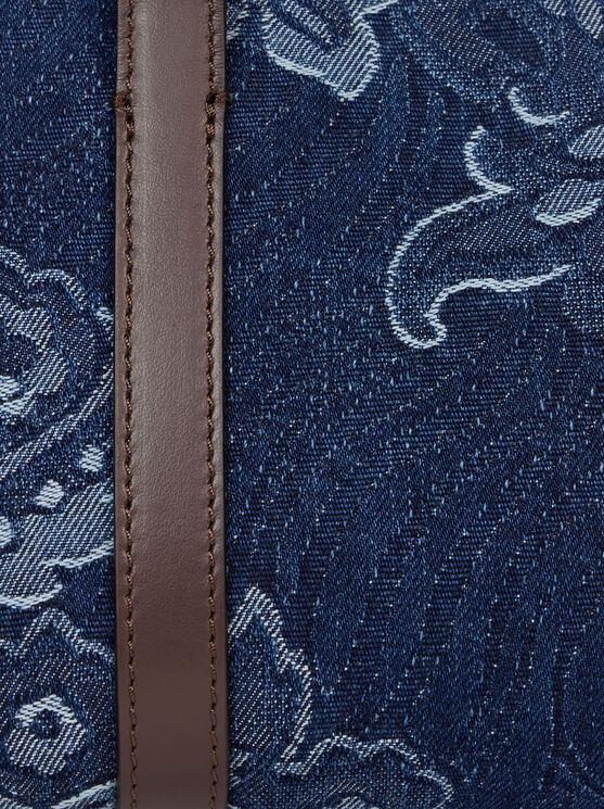 Etro Mini Top-handle Bag In Jacquard Denim In Navy Blue
