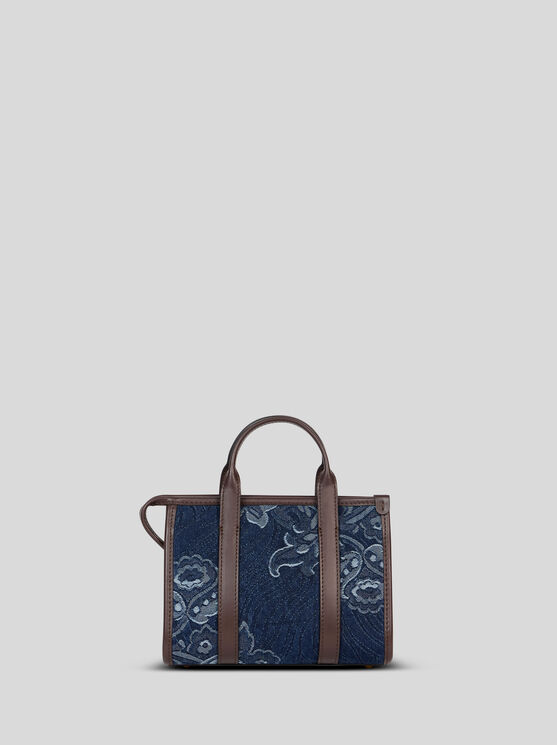 Etro Mini Top-handle Bag In Jacquard Denim In Navy Blue