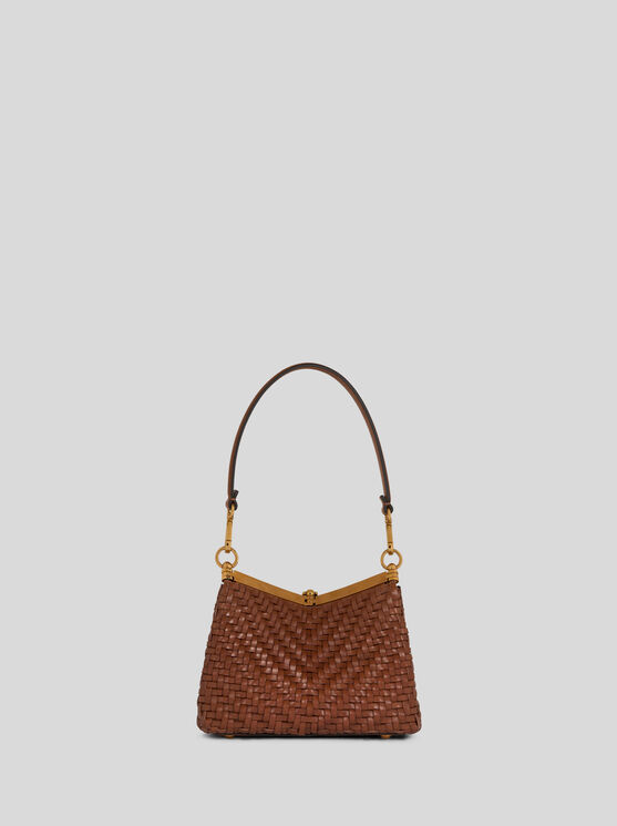 Shop Etro Small Woven Vela Bag In Braun